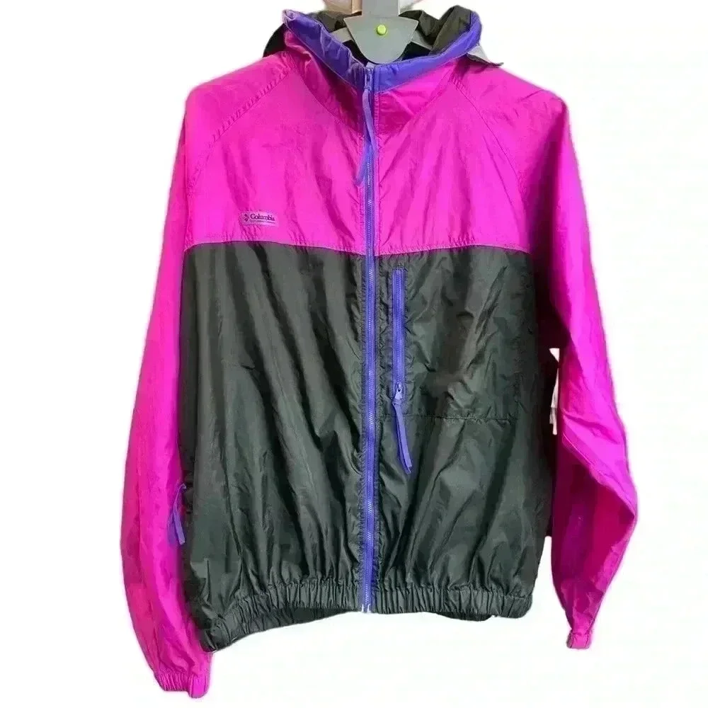 Columbia 90’s Windbreaker Pink Black Blue Mens XL - Picture 1 of 6